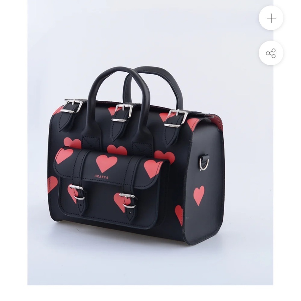 NWOT Grafea LUNA Red Hearts Black Satchel with Red Heart Design - Picture 2 of 4